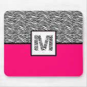 Zwart-witzebra Afdrukmonogram | Roze warme roze Muismat (Voorkant)