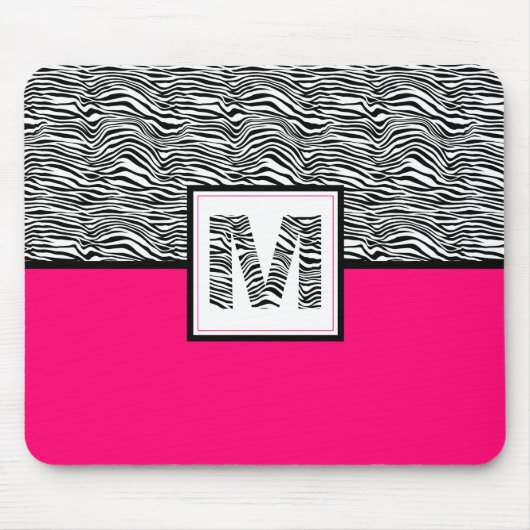 Zwart-witzebra Afdrukmonogram | Roze warme roze Muismat (Voorkant)
