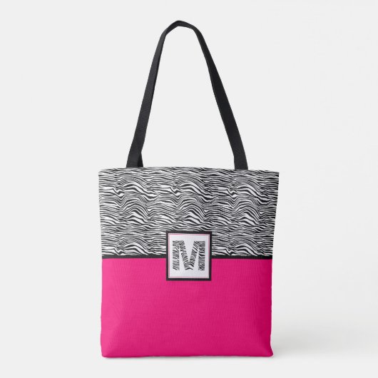 Zwart-witzebra Afdrukmonogram | Roze warme roze Tote Bag (Achterkant)