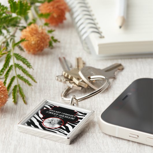 Zwart-witZebra Print Animal Patter Sleutelhanger (Zijkant)