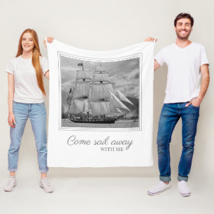 Zwart-witzeilschip Schooner Sail weg Fleece Deken