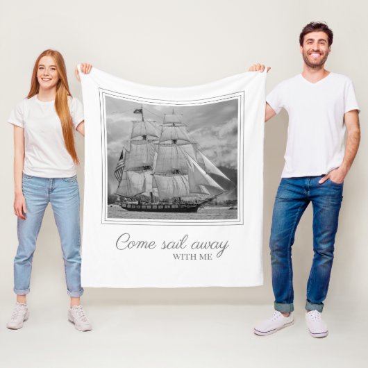 Zwart-witzeilschip Schooner Sail weg Fleece Deken (In situ)