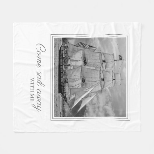 Zwart-witzeilschip Schooner Sail weg Fleece Deken (Voorkant (Horizontaal))
