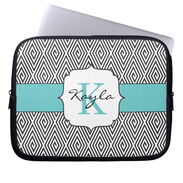 Zwart-witzeven Robins Eg Blauw Monogram Laptop Sleeve (Voorkant)