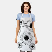 Zwart-witzonnebloemen All-Over Print Schort (Gedragen)