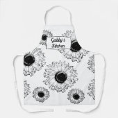 Zwart-witzonnebloemen All-Over Print Schort (Voorkant)