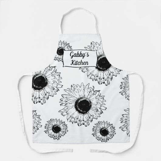 Zwart-witzonnebloemen All-Over Print Schort (Voorkant)