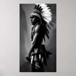 Zwart-witzwart-Indiaas man-monochrome Poster