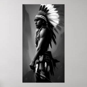 Zwart-witzwart-Indiaas man-monochrome Poster