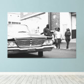 Zwart-witzwart-wit oude auto's canvas afdruk (Insitu (Houten vloer))