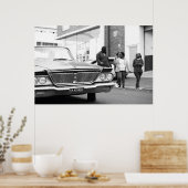 Zwart-witzwart-wit oude auto's poster (Keuken)