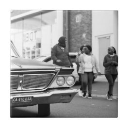 Zwart-witzwart-wit oude auto's tegeltje