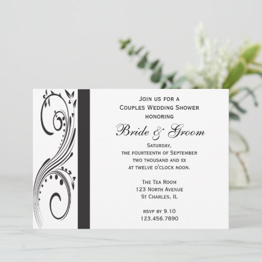 Zwart-witzwijn koppels bruiloft kaart (Staand voorkant)