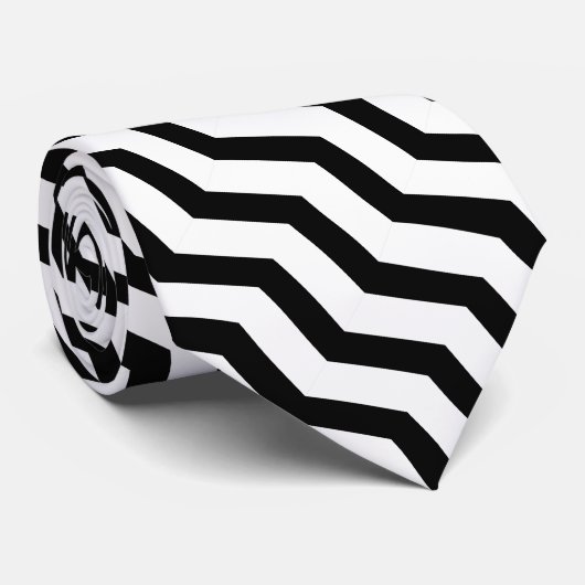 Zwart-witzzag-chevron-patroon Stropdas (Opgerold)