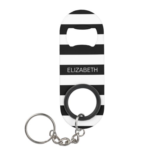Zwart WT Horizontale Preppy Streep #2 Naam Monogra Sleutelhanger Flessenopener (Voorkant)