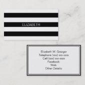 Zwart WT Horizontale Preppy Streep #2 Naam Monogra Visitekaartje (Voorkant / Achterkant)