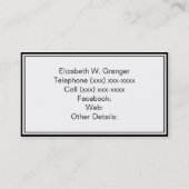 Zwart WT Horizontale Preppy Streep #2 Naam Monogra Visitekaartje (Achterkant)