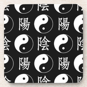Zwart Yinyang Symbool Chinees Tekstpatroon Bier Onderzetter