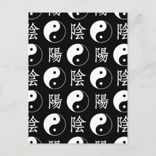 Zwart Yinyang Symbool Chinees Tekstpatroon Briefkaart