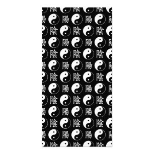 Zwart Yinyang Symbool Chinees Tekstpatroon Foto Afdruk