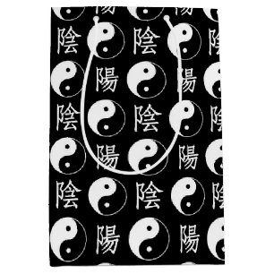 Zwart Yinyang Symbool Chinees Tekstpatroon Medium Cadeauzakje