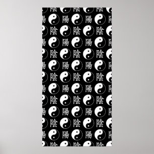 Zwart Yinyang Symbool Chinees Tekstpatroon Poster