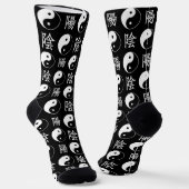 Zwart Yinyang Symbool Chinees Tekstpatroon Sokken (Gebogen)