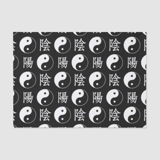 Zwart Yinyang Symbool Chinees Tekstpatroon Tissuepapier (Voorkant)