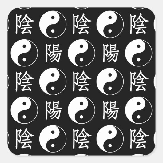Zwart Yinyang Symbool Chinees Tekstpatroon Vierkante Sticker (Voorkant)