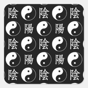 Zwart Yinyang Symbool Chinees Tekstpatroon Vierkante Sticker