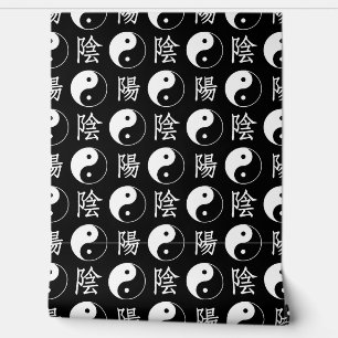 Zwart Yinyang Symbool Chinese Patroon Muur Decor Behang