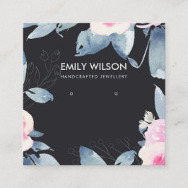 ZWART ZACHT BLUSH BLAUW BLOEMEN OORBEL DISPLAY LOG VIERKANTE VISITEKAARTJE