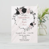 Zwart/zacht roze floreel vrijgezellenfeest kaart (Staand voorkant)