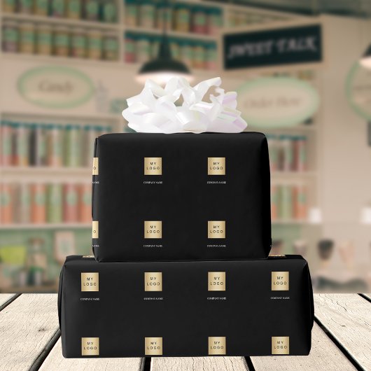 Zwart zakelijk bedrijfslogo cadeaupapier
