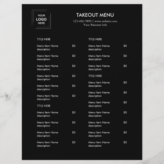 Zwart Zakelijk Logo Modern Afhaalmenu Flyer (Voorkant)