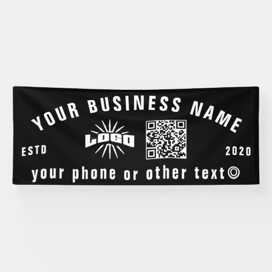 Zwart Zakelijk logo Qr code outdoor 10' lang Vinyl Spandoek (Horizontaal)