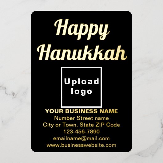 Zwart Zakelijk Merk op Chanoeka Folie Vakantie Kaa Folie Feestdagenkaart (Voorkant)