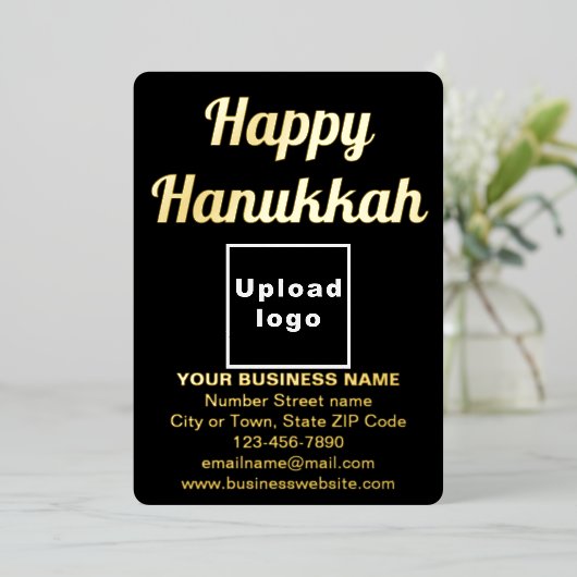 Zwart Zakelijk Merk op Chanoeka Folie Vakantie Kaa Folie Feestdagenkaart (Staand Voorkant)