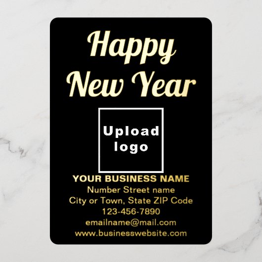 Zwart Zakelijk Merk op Nieuwjaar Folie Vakantie Ka Folie Feestdagenkaart (Voorkant)