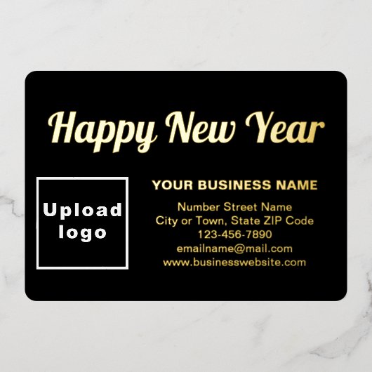 Zwart Zakelijk Merk op Nieuwjaar Rechthoek Folie Feestdagenkaart (Voorkant)