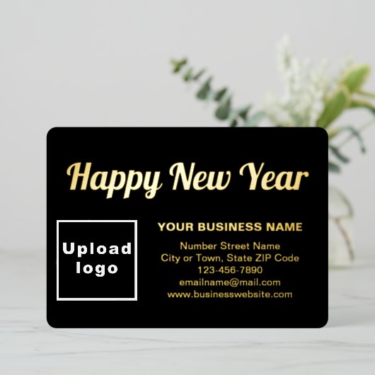 Zwart Zakelijk Merk op Nieuwjaar Rechthoek Folie Feestdagenkaart (Staand Voorkant)