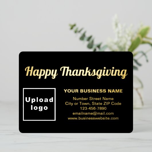 Zwart Zakelijk Merk op Thanksgiving Rechthoek Folie Feestdagenkaart (Staand Voorkant)