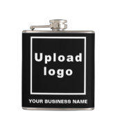 Zwart Zakelijk Merk op Vinyl Wrapped Flask Heupfles (Voorkant)