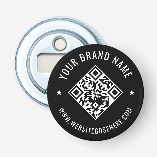 Zwart zakelijk QR-code merkdesign Button Flesopener (Voorkant)