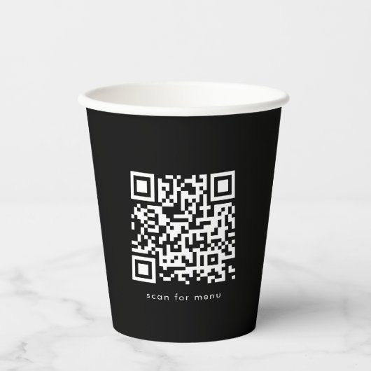 Zwart Zakelijk QR Code Website Menu Professioneel Papieren Bekers (Voorkant)