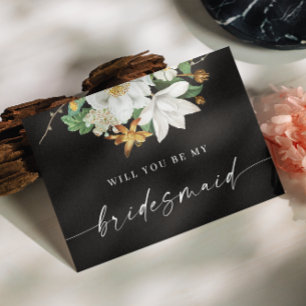 Zwart Zal jij mijn bruidsmeisje zijn Witte bloem Briefkaart