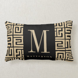 Zwart|Zand Kuba Print Geïnspireerde Monogram Kussen
