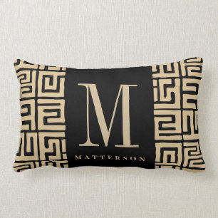 Zwart Zand Kuba Print Geïnspireerde Monogram Kussen