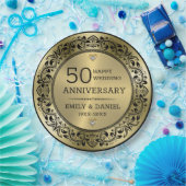 Zwart zand lijst 50ste trouwdag papieren bordje (Feest)