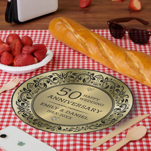 Zwart zand lijst 50ste trouwdag papieren bordje (Picknick)